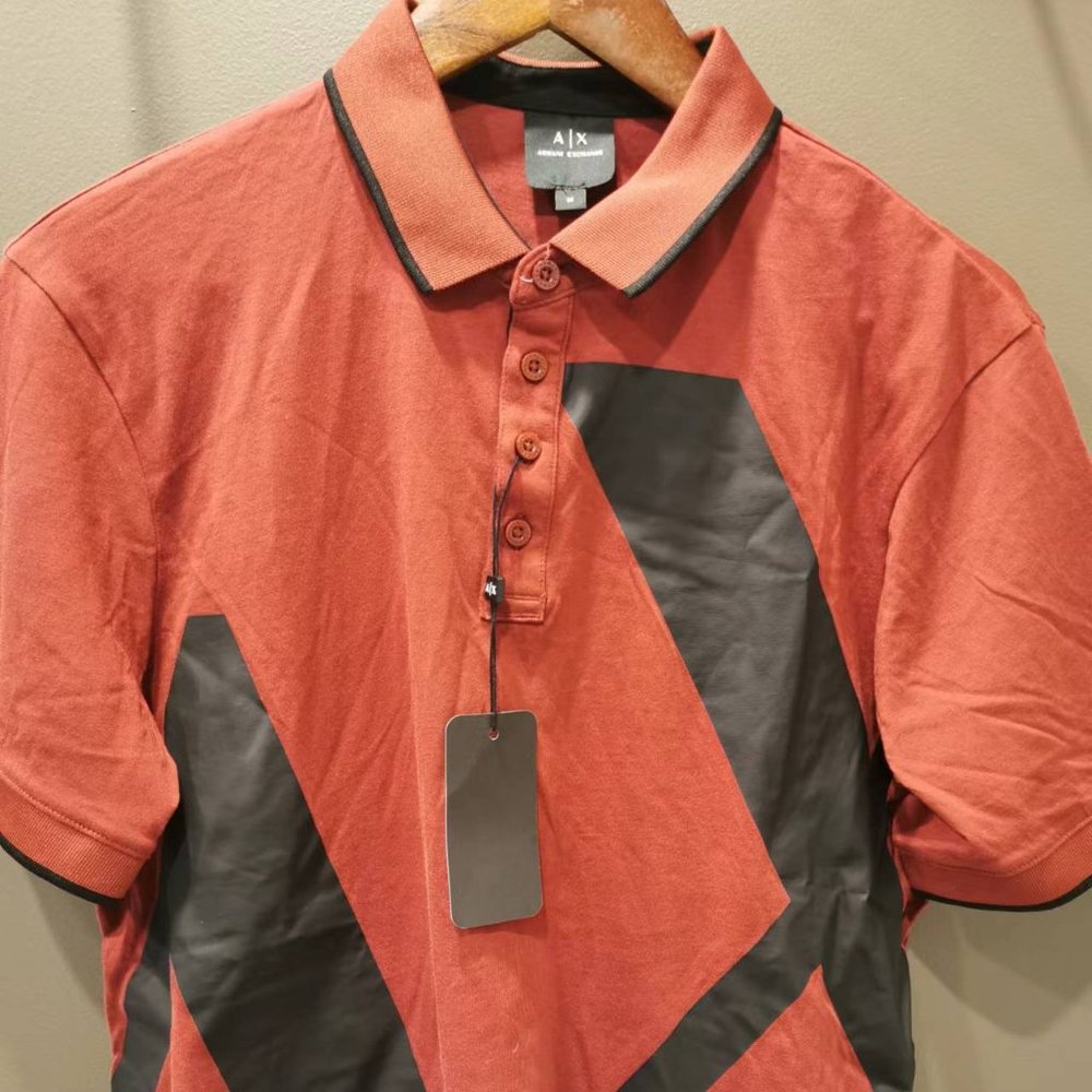 BNWT ARMANI EXCHANGE Burgundy Wine Short Sleeve Polo Shirt Size M